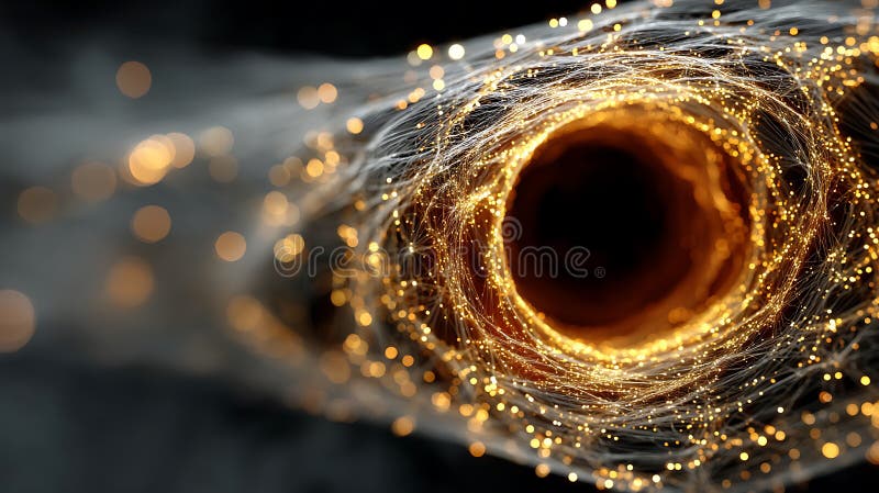 Complex, abstract design with a central dark void surrounded by swirling, luminous royalty free illustration