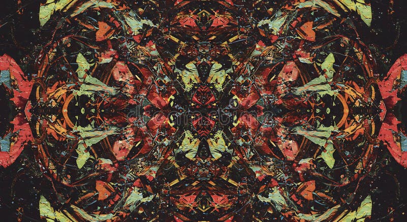 Complex abstract pattern with symmetrical design, featuring vibrant splashes of vector illustration