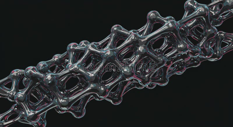 A complex, abstract structure with a glossy, metallic appearance. It consists of vector illustration