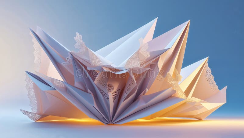 Complex arrangement of abstract 3D shapes features intricate textures and soft gradient lighting, creating a visually st vector illustration