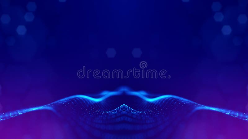 Complex Blue Composition with Luminous Particles that Form Wavy
