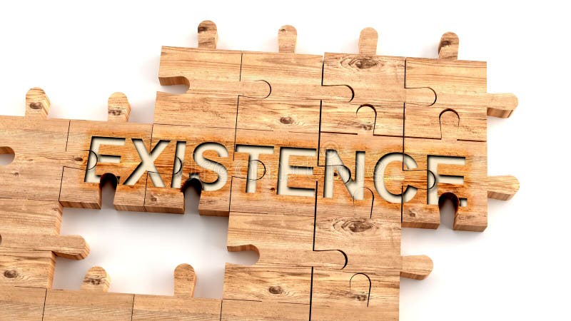Complex and confusing existence: learn complicated, hard and difficult concept of existence,pictured as pieces of a wooden jigsaw royalty free illustration