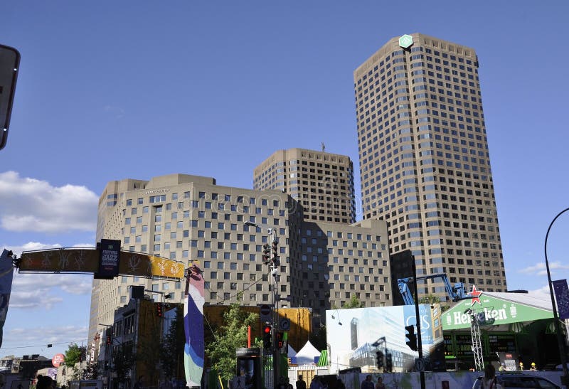 Montreal, 27th June: Complex Desjardins with Hyatt Regency Hotel Building from Downtown of Montreal royalty free stock photography Montreal, 27th June: Complex Desjardins with Hyatt Regency Hotel Building from Downtown of Montreal royalty free stock photography