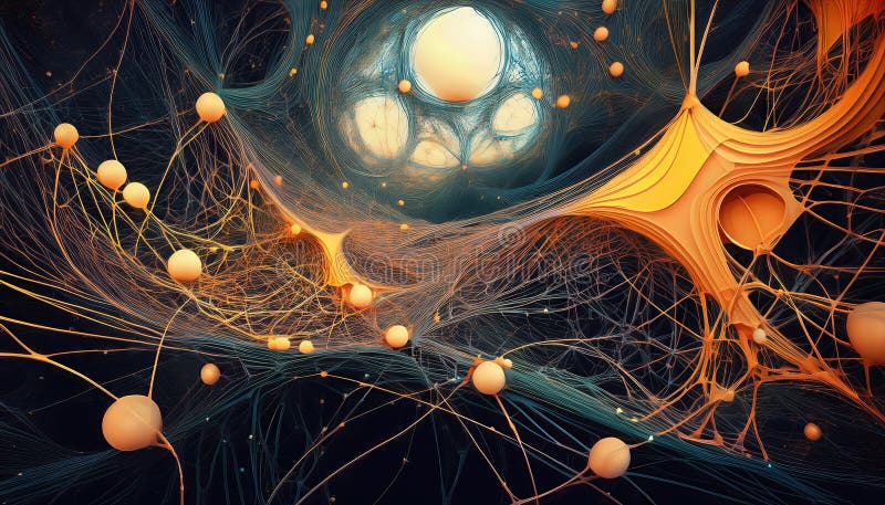 Complex, Dynamic Abstract Artwork An Intricate Network of Lines and Shapes Form a Mesmerizing Visual Symphony, Embracing Colors stock illustration