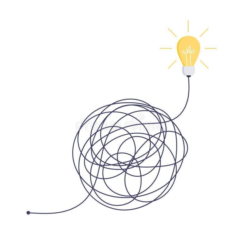 Complex easy simple way from start to idea. Chaos simplifying, problem solving and business solutions idea searching vector illustration