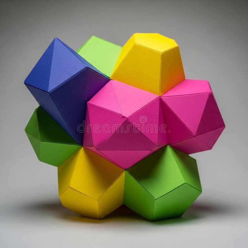 A complex geometric model composed of multicolored polyhedra. The structure royalty free illustration