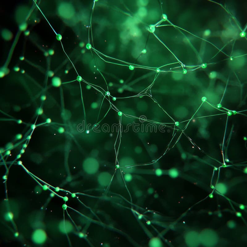 Complex green neural network of synapses and connections stock photo