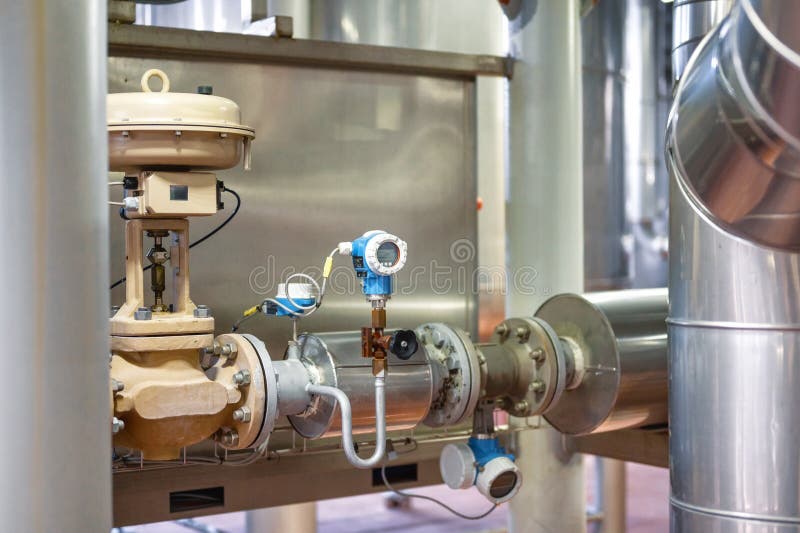 A complex and intricate system of steel pipelines, stainless insulation royalty free stock photography