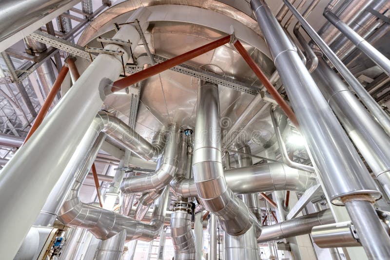 Heavy duty steel pipelines for pumping liquids. stock photo