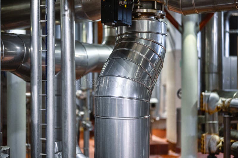 Heavy duty steel pipelines for pumping liquids. stock image