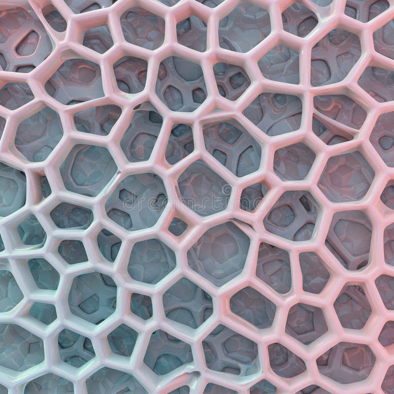 A complex lattice structure composed of interconnected, irregular honeycomb-like vector illustration