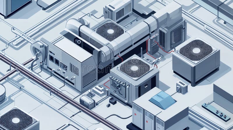Hvac system cooling equipment on building roof isometric illustration stock image