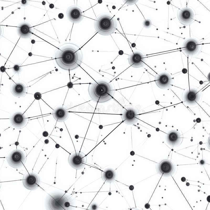 Complex network of interconnected black nodes on white background royalty free stock photography