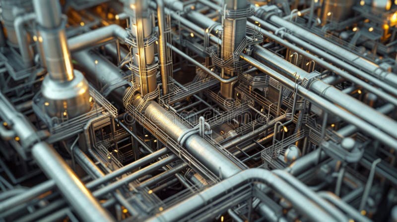 Complex Network of Pipelines in an Industrial Facility During Daytime royalty free stock images