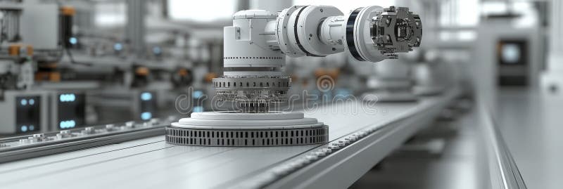 Complex robotic mechanism on an automated assembly line vector illustration