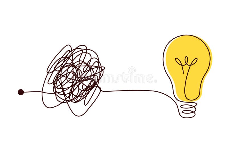 Complex scribble lines knot simplified into light bulb. royalty free illustration