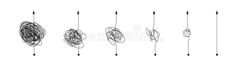 Complex and simple line path set. Scribble line knot from complicated to simplicity shape stock illustration