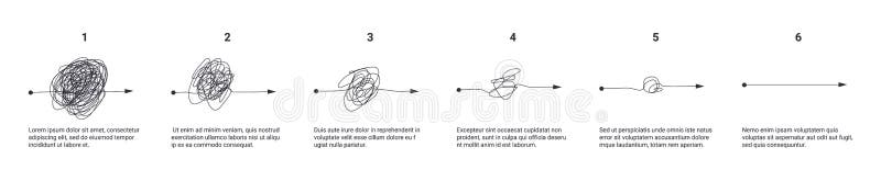 Complex and simple line path set. Scribble line knot from complicated to simplicity shape royalty free illustration