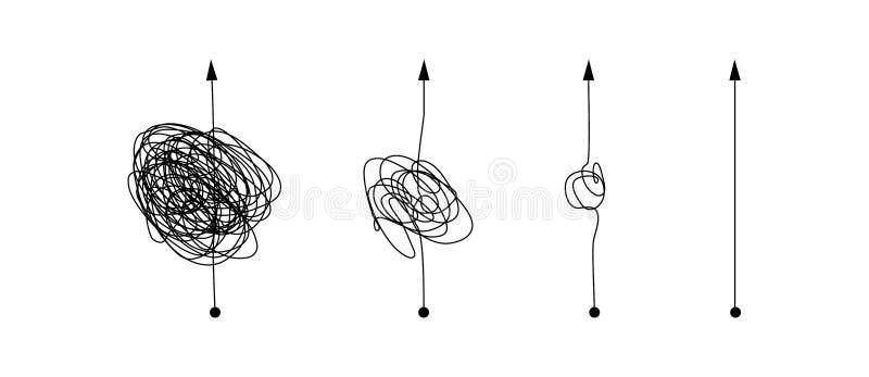 Complex and simple line path set. Scribble line knot from complicated to simplicity shape stock illustration