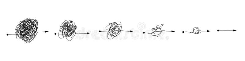Complex and simple line path set. Scribble line knot from complicated to simplicity shapes. stock illustration