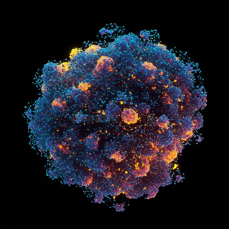 A complex, spherical digital rendering resembling a microscopic organism or a vector illustration