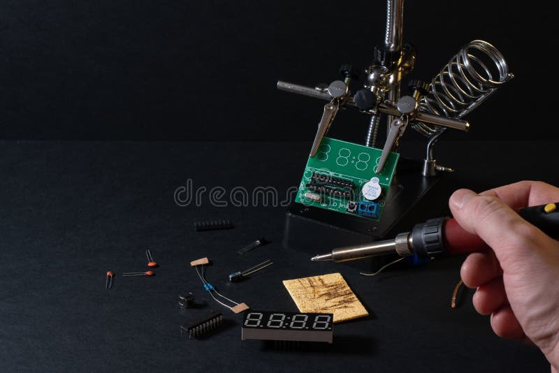 The components of the main board in the process of assembling the finished device for further use. royalty free stock images