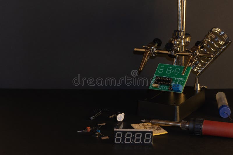 The components of the main board in the process of assembling the finished device for further use. royalty free stock image