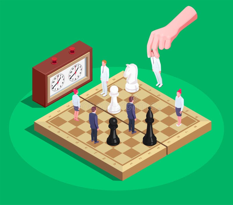 Infográficos isométricos de xadrez com aulas de jogos online para crianças  e adultos jogadores de diferentes idades em ilustração vetorial 3d de fundo  azul