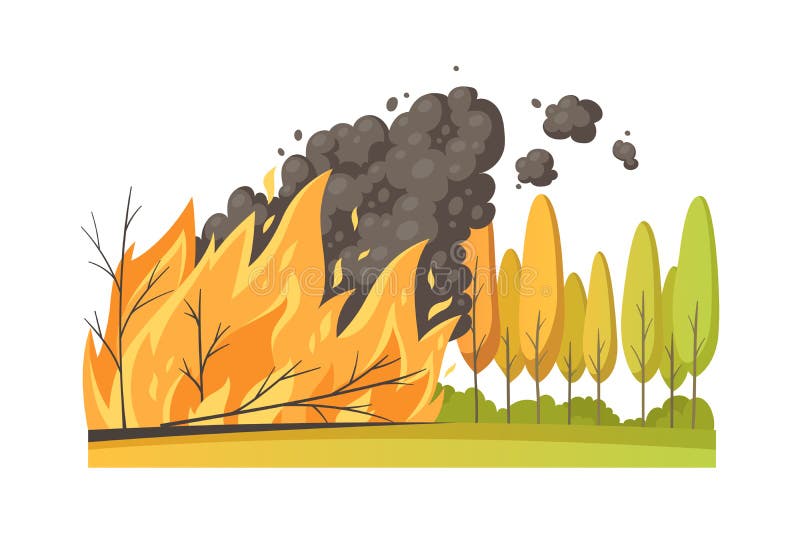 Composición En Caso De Catástrofe De Incendios Forestales Ilustración del  Vector - Ilustración de travieso, historieta: 234684386