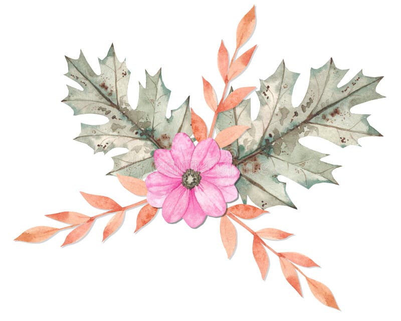 Composición Floral Con Flores Y Hojas De Otoño Stock de ilustración -  Ilustración de tarjeta, floral: 227274426