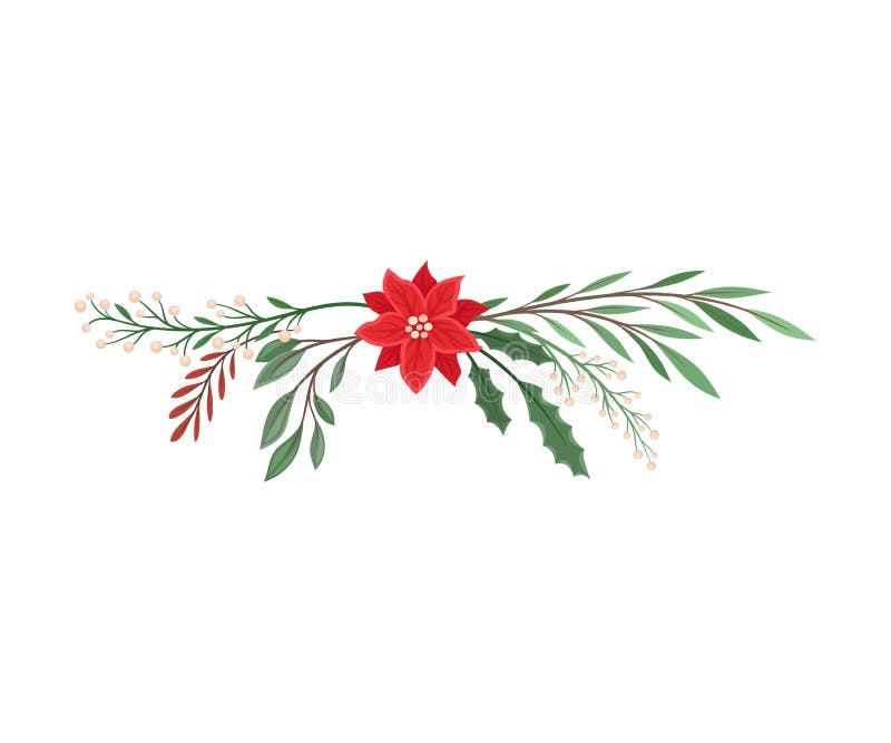 Composición Navideña Con Elemento Ilustrado Mistletoe Twig Y Vector De Flores  Navideñas Ilustración del Vector - Ilustración de verde, invierno: 167127920