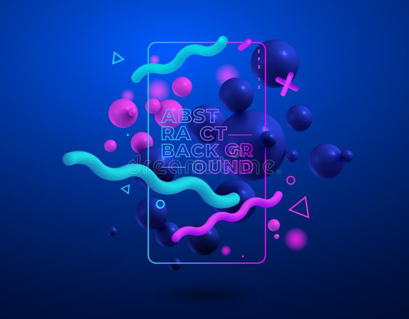 Composición colorida abstracta con los elementos geométricos de la tendencia, bolas 3d moderno Ilustrador del vector Azul y color libre illustration