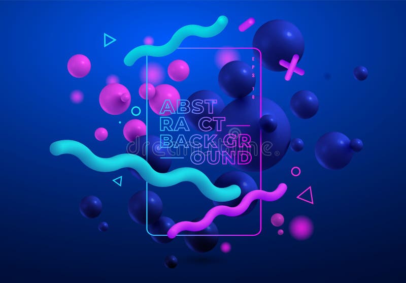 Composición colorida abstracta con los elementos geométricos de la tendencia, bolas 3d moderno Ilustrador del vector Azul y color ilustración del vector