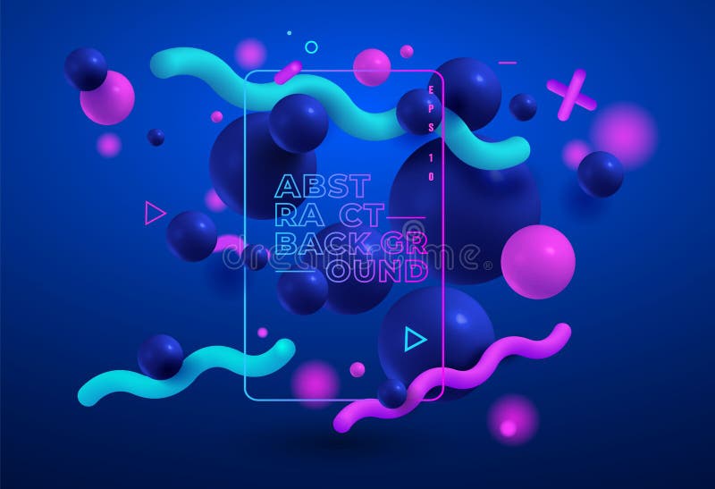 Composición colorida abstracta con los elementos geométricos de la tendencia, bolas 3d moderno Ilustrador del vector Azul y color stock de ilustración