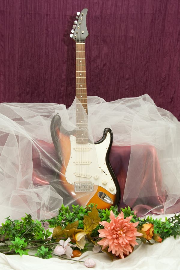 Composición con la guitarra y las flores foto de archivo Composición con la guitarra y las flores foto de archivo