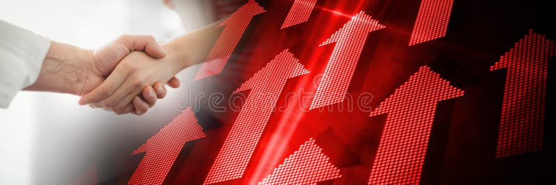 Composición de flechas rojas sobre empresarias dándose la mano. interfaz digital business and success concept imagen generada digitalmente.
