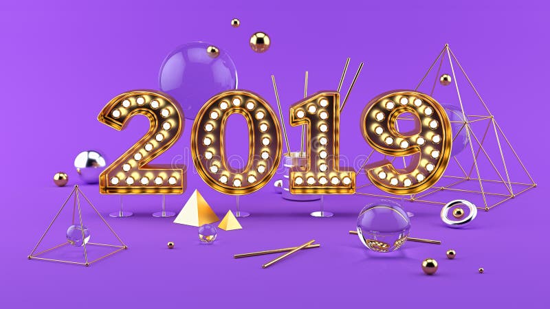 2019 composición de la Feliz Año Nuevo 3D con 2019 números brillantes de oro libre illustration 2019 composición de la Feliz Año Nuevo 3D con 2019 números brillantes de oro libre illustration