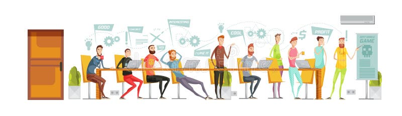 Composición de la reunión del desarrollo del juego ilustración del vector Composición de la reunión del desarrollo del juego ilustración del vector