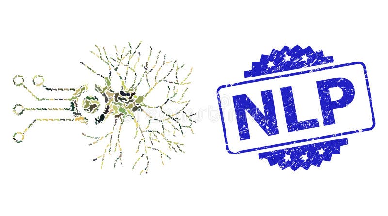 Composición de sellado Nlp y camuflaje militar de conexión neuronal digital ilustración del vector