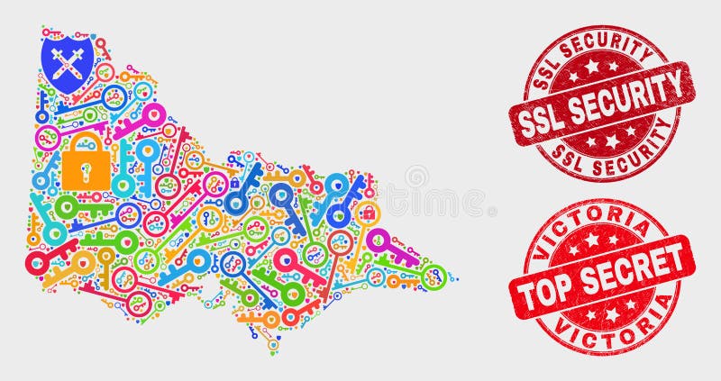 Composición del australiano Victoria Map de la aislamiento y del sello rasguñado de la seguridad del SSL ilustración del vector Composición del australiano Victoria Map de la aislamiento y del sello rasguñado de la seguridad del SSL ilustración del vector
