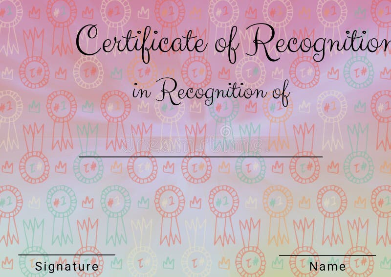 Composición del texto del certificado de reconocimiento con espacio de copia sobre los distintivos en rosa stock de ilustración