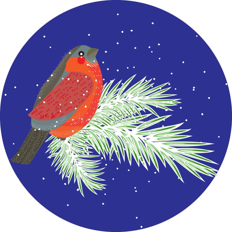 Composición del vector con el pájaro del piñonero en ramas de la conífera Wint libre illustration Composición del vector con el pájaro del piñonero en ramas de la conífera Wint libre illustration