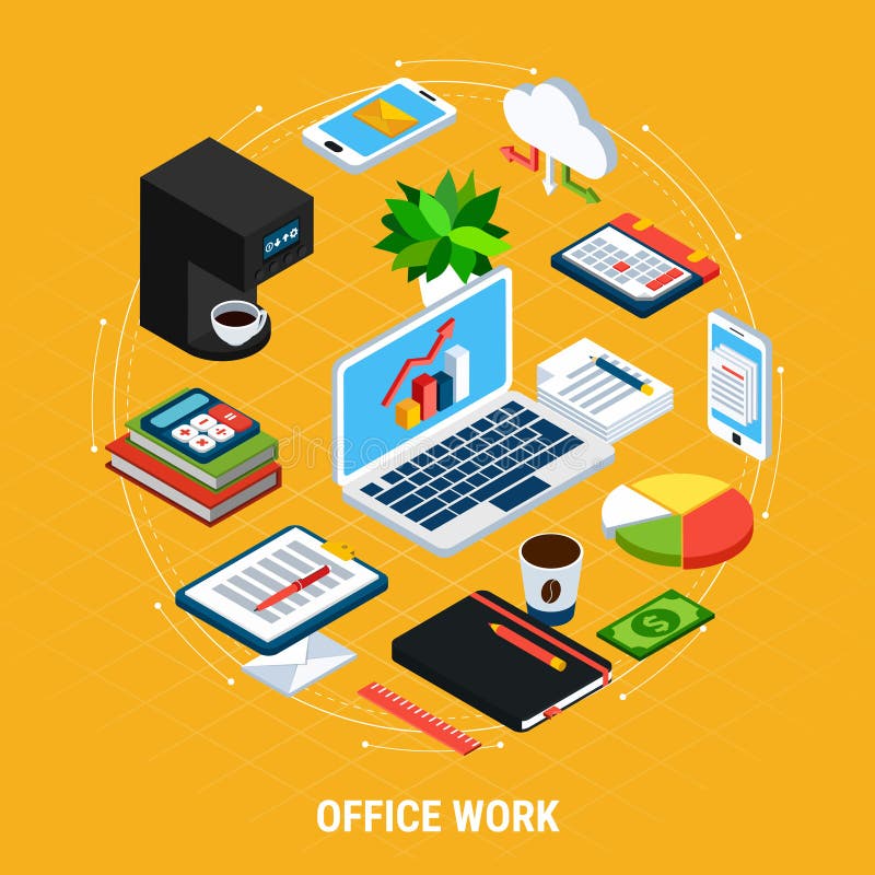 Composición redonda de la oficina de negocios ilustración del vector Composición redonda de la oficina de negocios ilustración del vector