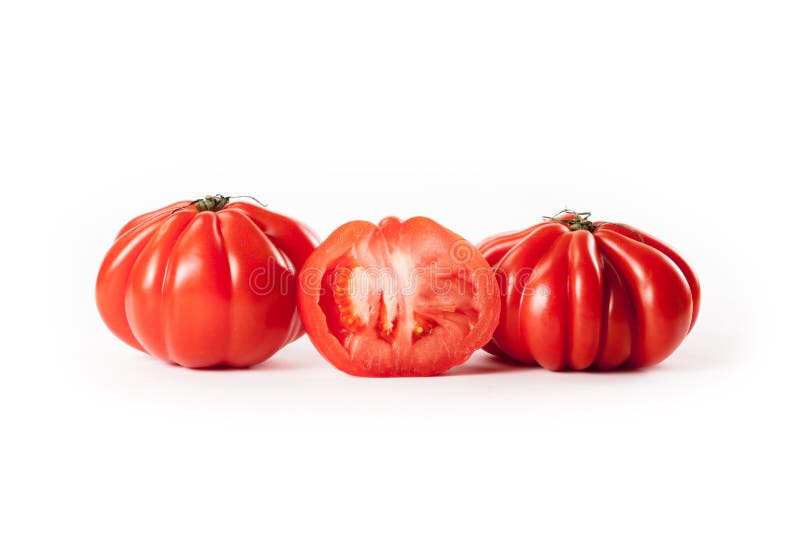 Composite with Beef Heart Tomatoes Isolated on White Background Stock