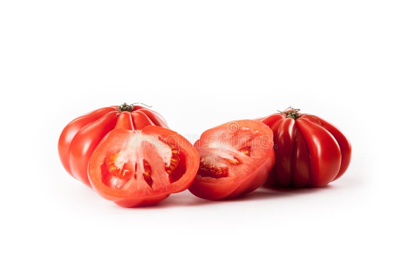 Composite with Beef Heart Tomatoes Isolated on White Background Stock