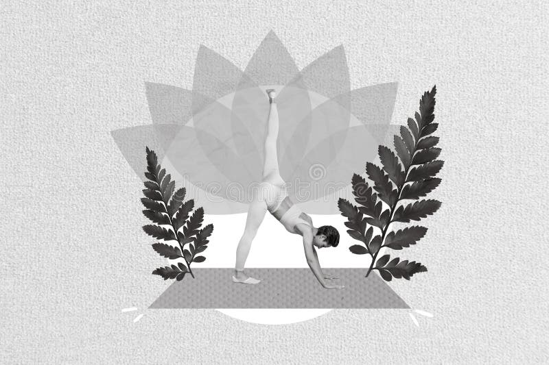 Composite Collage Bild von jungen sportlichen flexiblen Frau asana stellen Praxis Yoga Frieden Harmonie Natur Farn lizenzfreie stockbilder