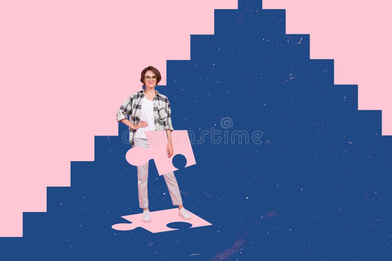 Composite Collage Image of Young Female Hold Puzzle Piece Pyramid ...