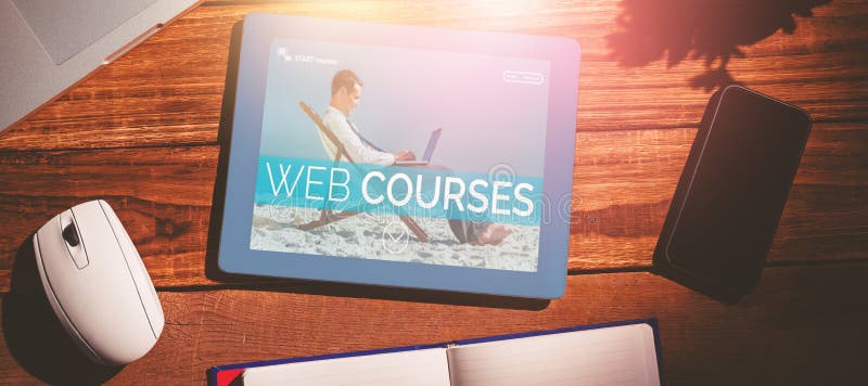 Composite 3d image of businessman learning on the beach royalty free stock photos