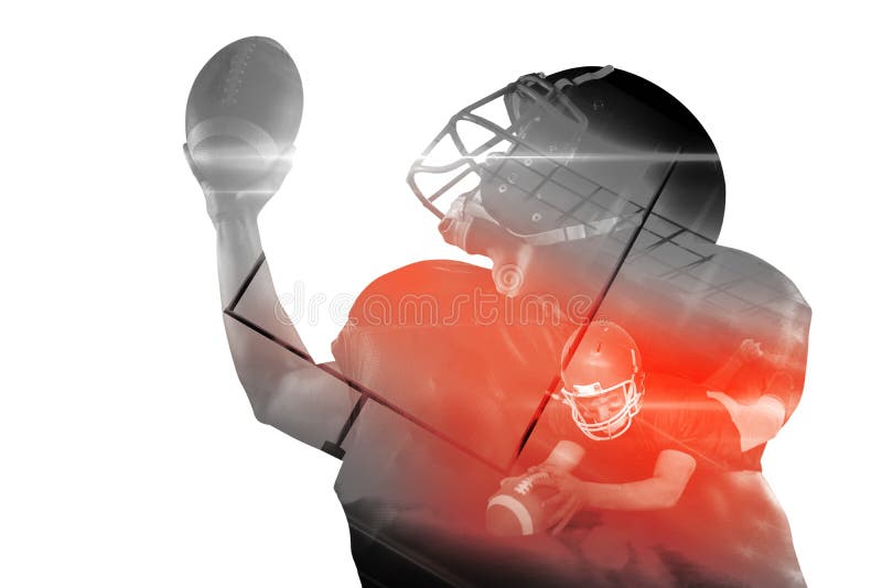 Composite image of american football player in jersey and helmet holding ball royalty free stock photos Composite image of american football player in jersey and helmet holding ball royalty free stock photos