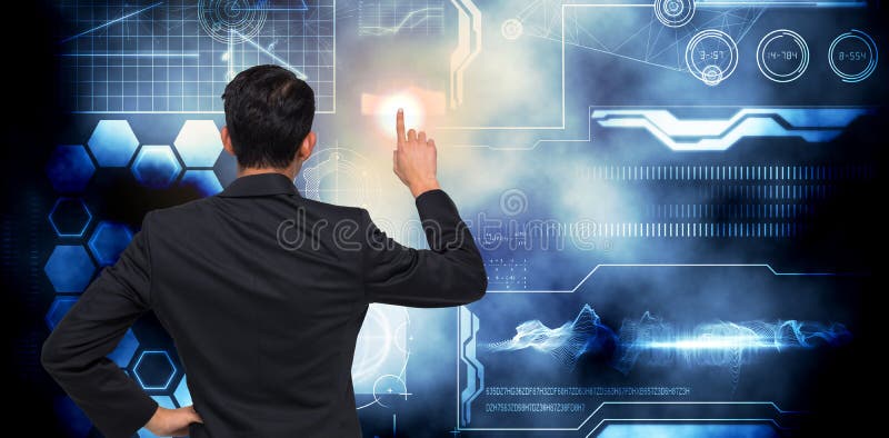 Composite image of asian businessman pointing stock images Composite image of asian businessman pointing stock images